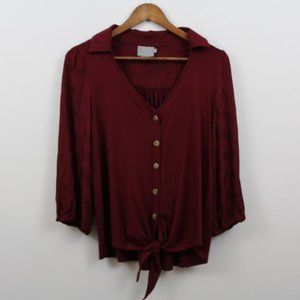 Vanessa Virginia Burgundy Button Down Top
